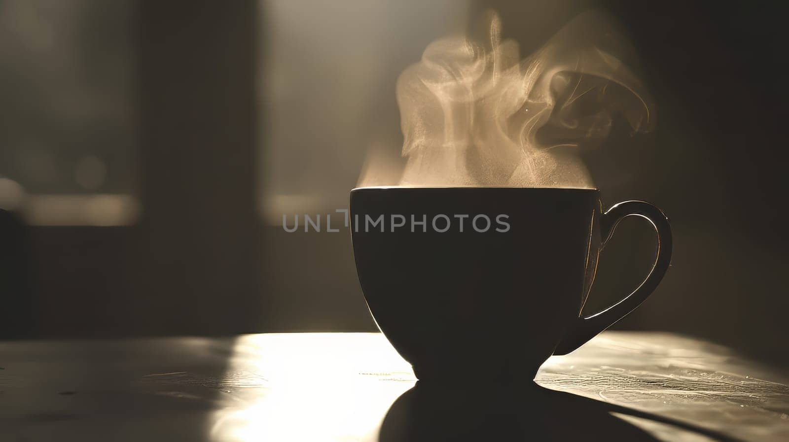 Dark elegance a silhouette of a steaming mug of coffee