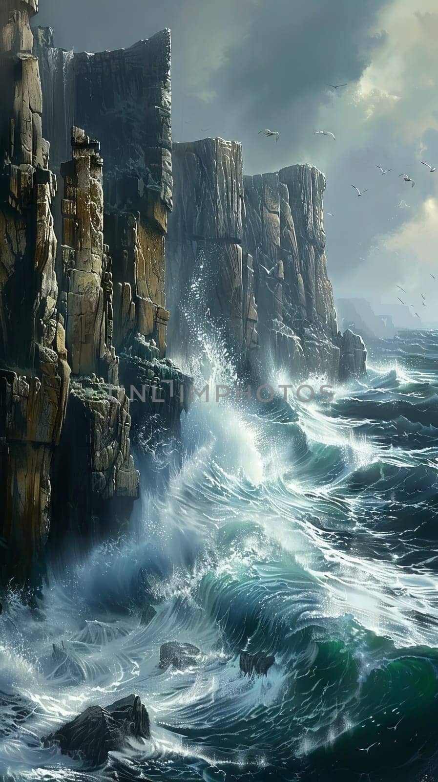 Dramatic sea cliffs pounded by relentless ocean waves