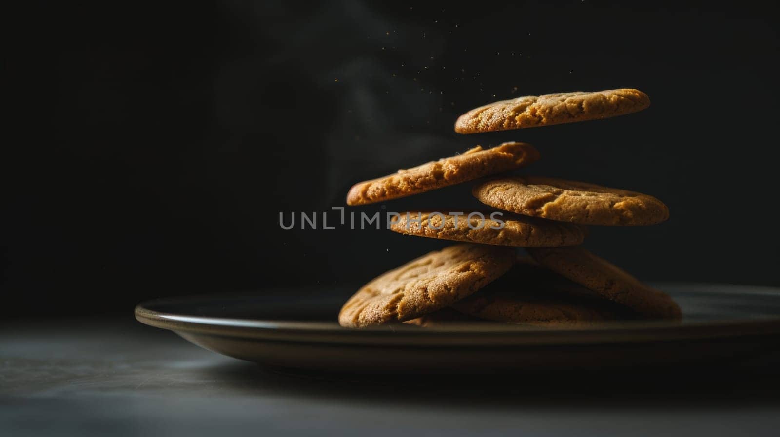 Darkened shape of a spinning plate of cookies