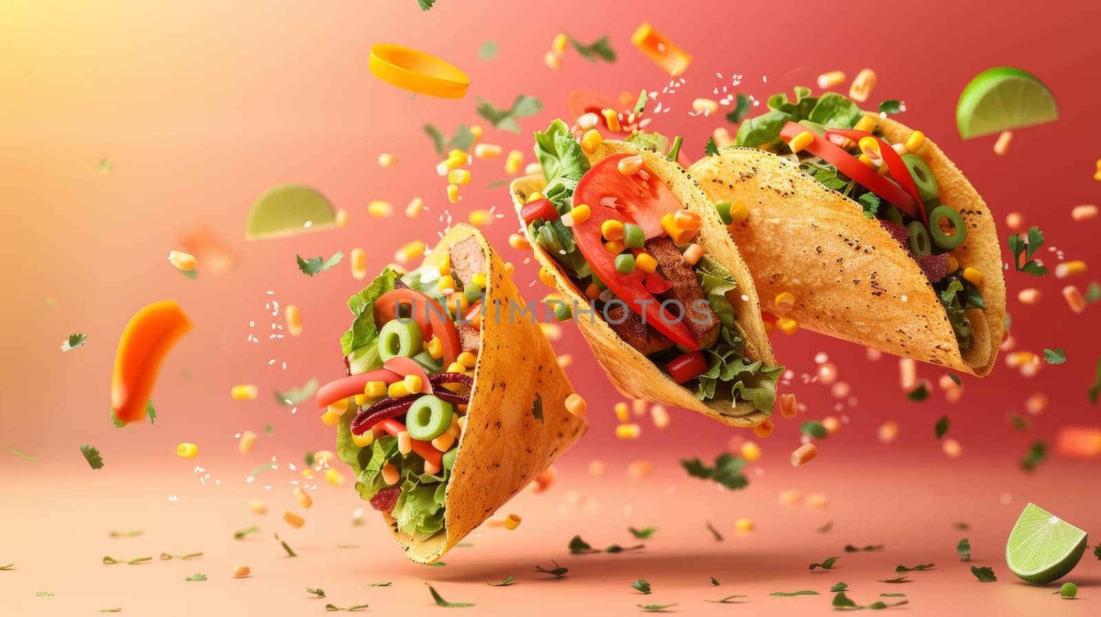 Dynamic design featuring floating taco ingredients and room for Mexican restaurant logos