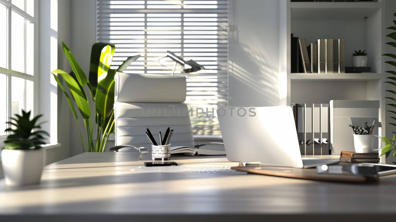 Contemporary office desk setup with room