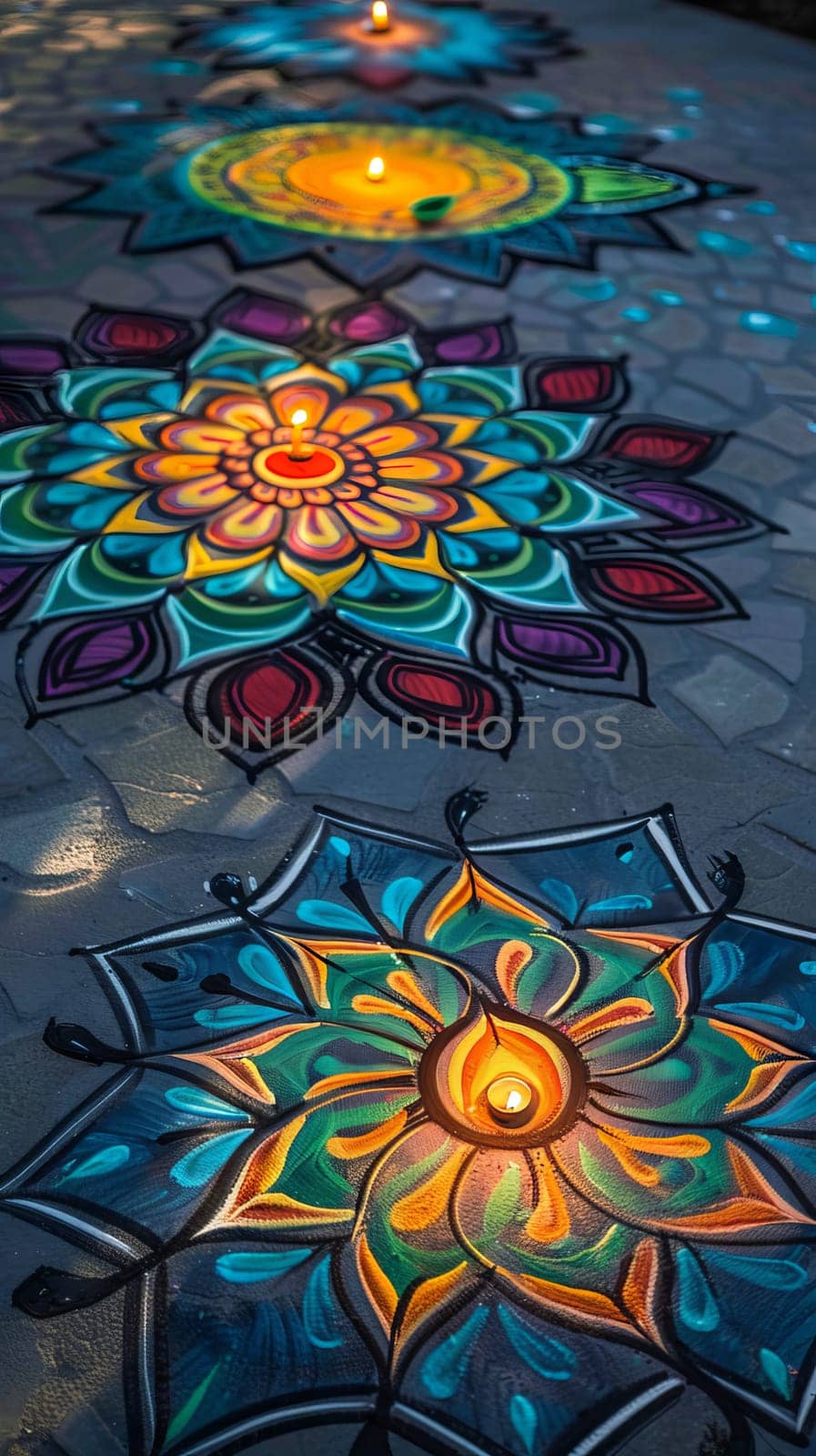 Diwali diyas and rangoli patterns for light