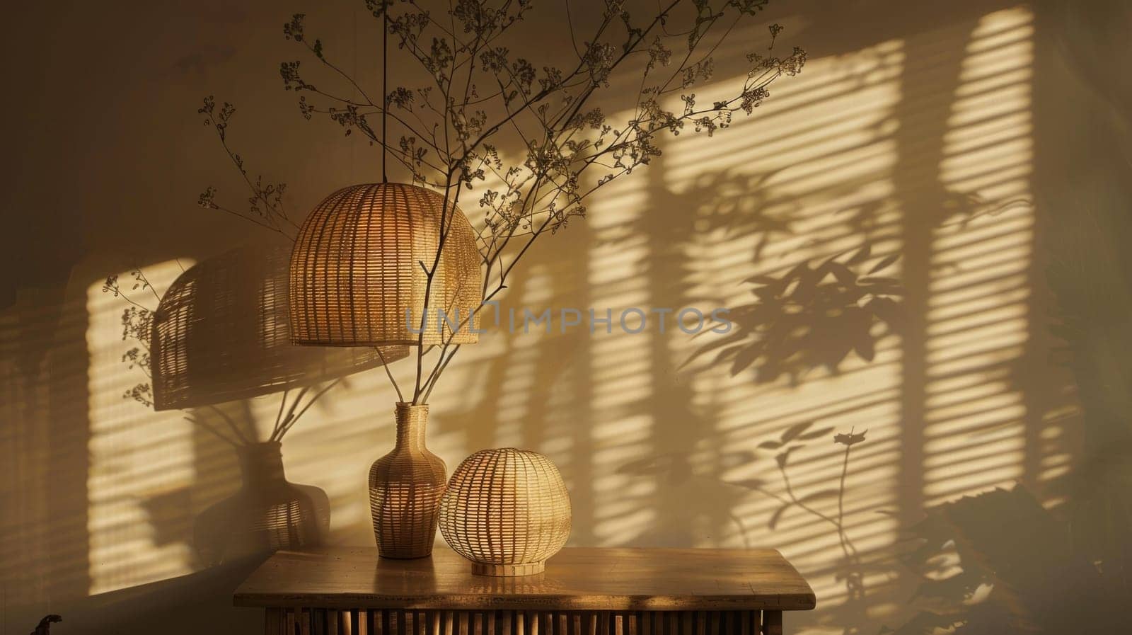 Evocative shadow play highlighting the beauty and simplicity of interior decor