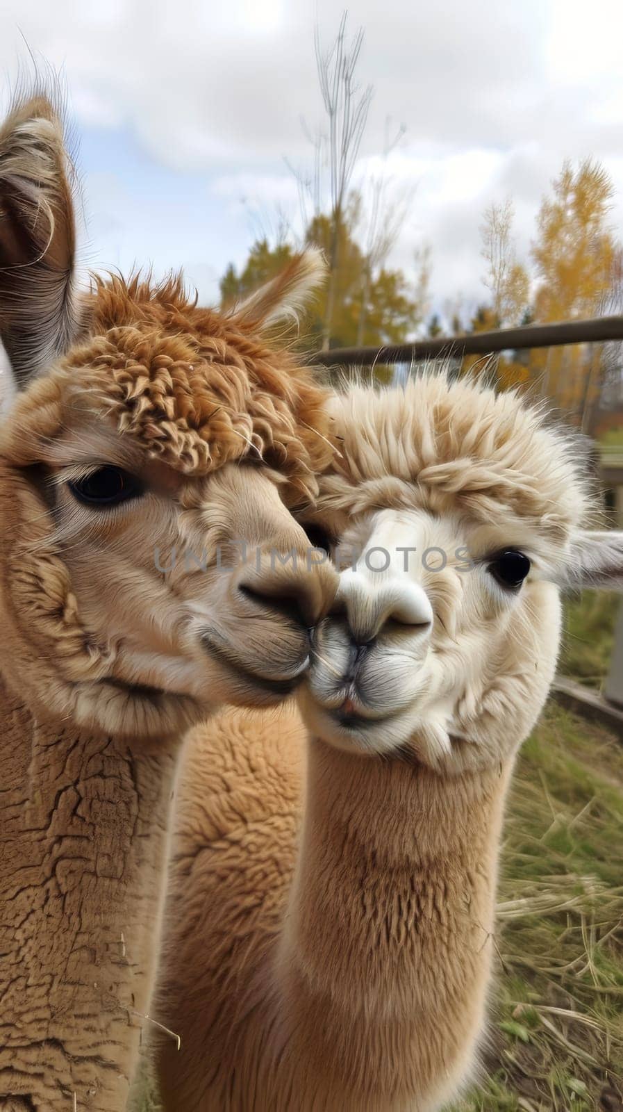 Friendly baby alpacas nuzzling up to visitors at the farm, their soft fleece irresistible