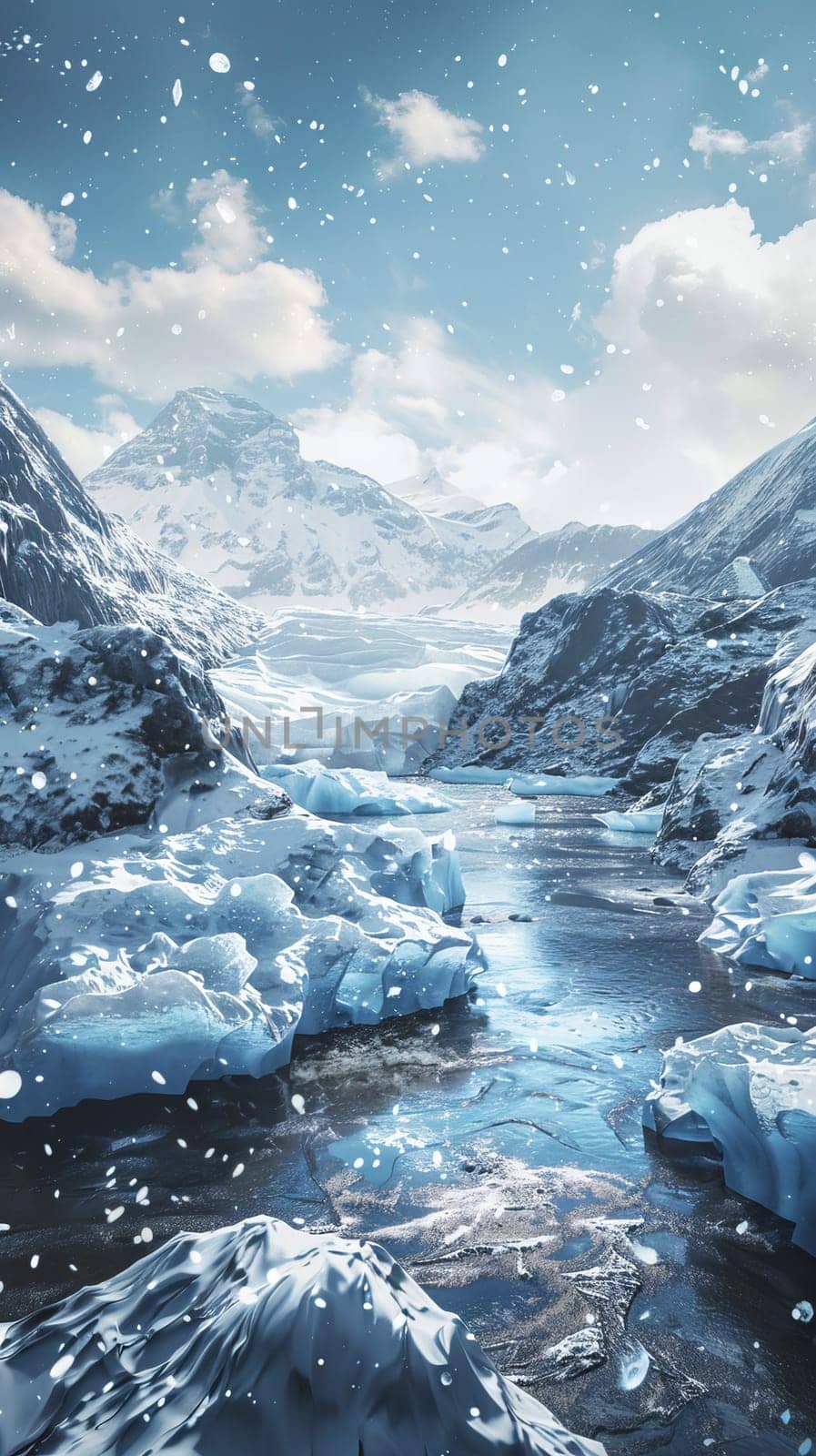 Glittering glaciers carving their way through landscapes