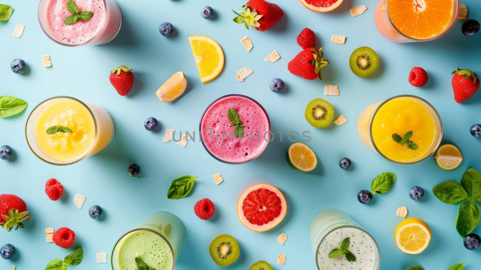 Harmonious arrangement of spinning smoothie ingredients in a harmonious pattern