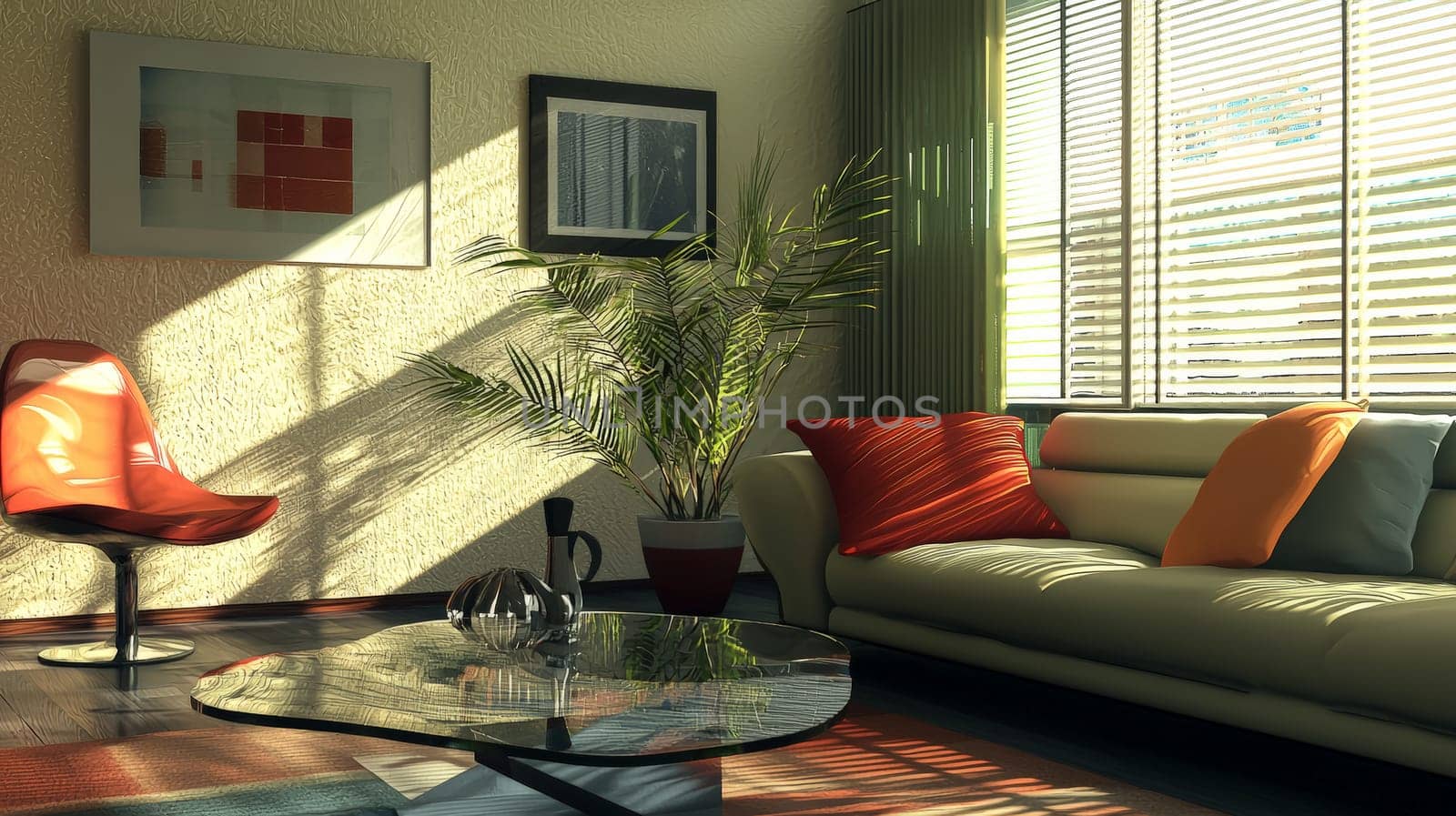 A sleek, modern living room interior featuring minimalist furniture, clean lines, and a neutral color palette. The space exudes sophistication and comfort, with natural lighting accentuating the refined decor and carefully selected furnishings.