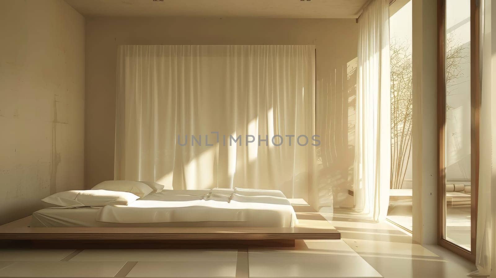 Minimalist bedroom with clean lines and serene ambiance