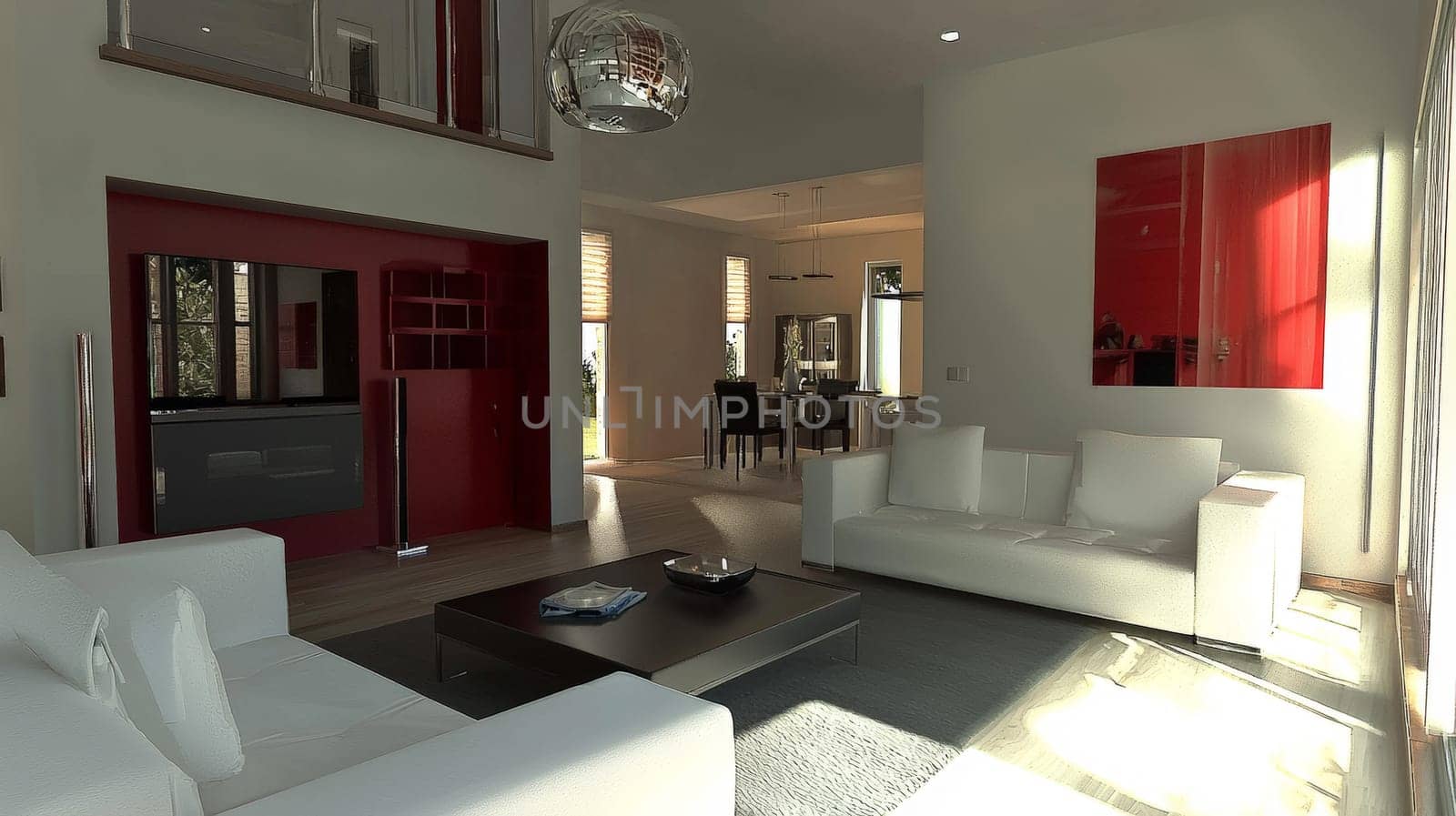 A sleek, modern living room interior featuring minimalist furniture, clean lines, and a neutral color palette. The space exudes sophistication and comfort, with natural lighting accentuating the refined decor and carefully selected furnishings.