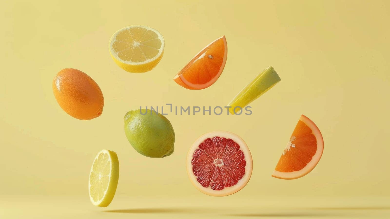 Minimalist poster featuring floating fruit slices with clean typography
