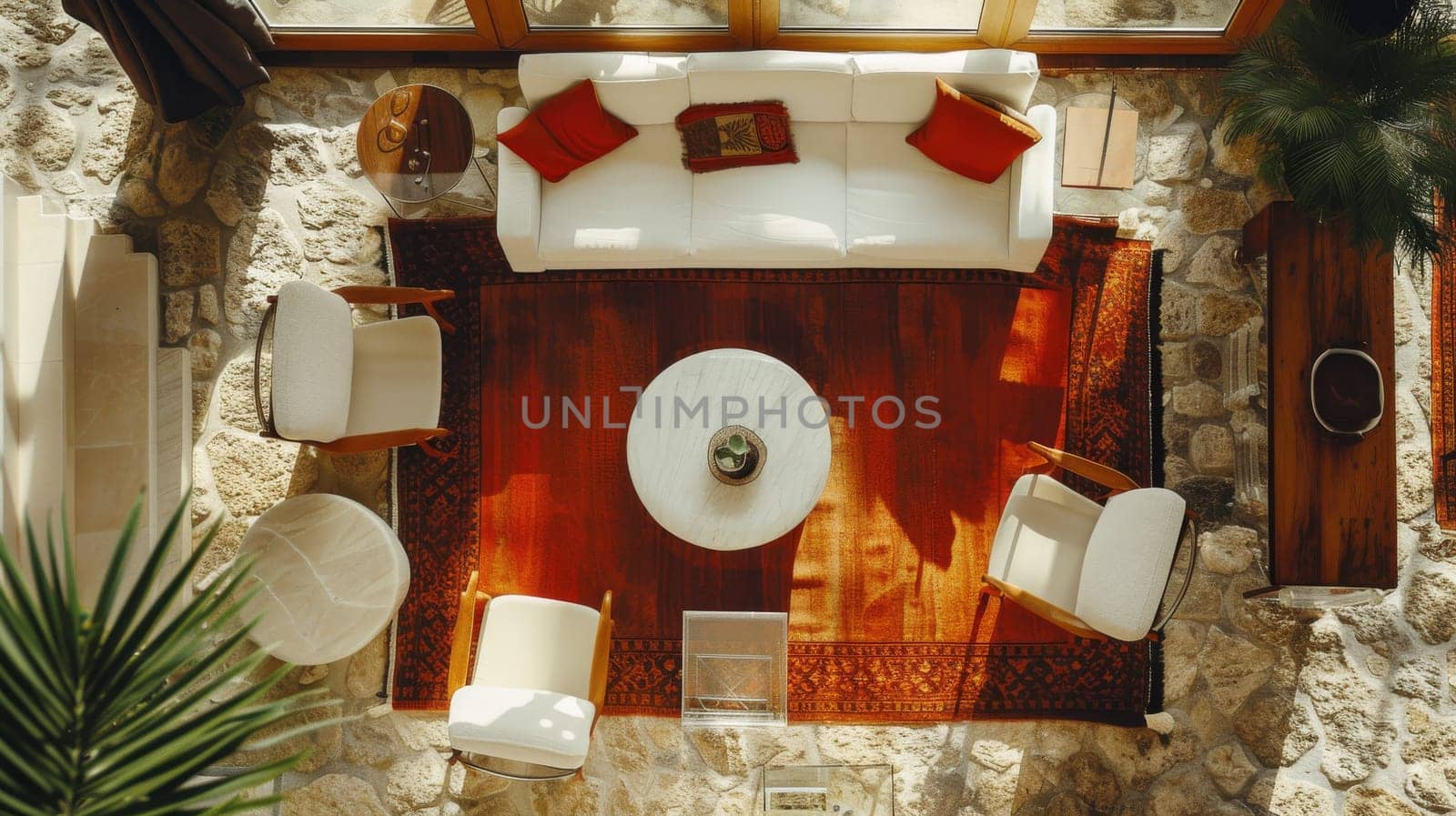Overhead shot capturing the symmetry and balance of interior decor