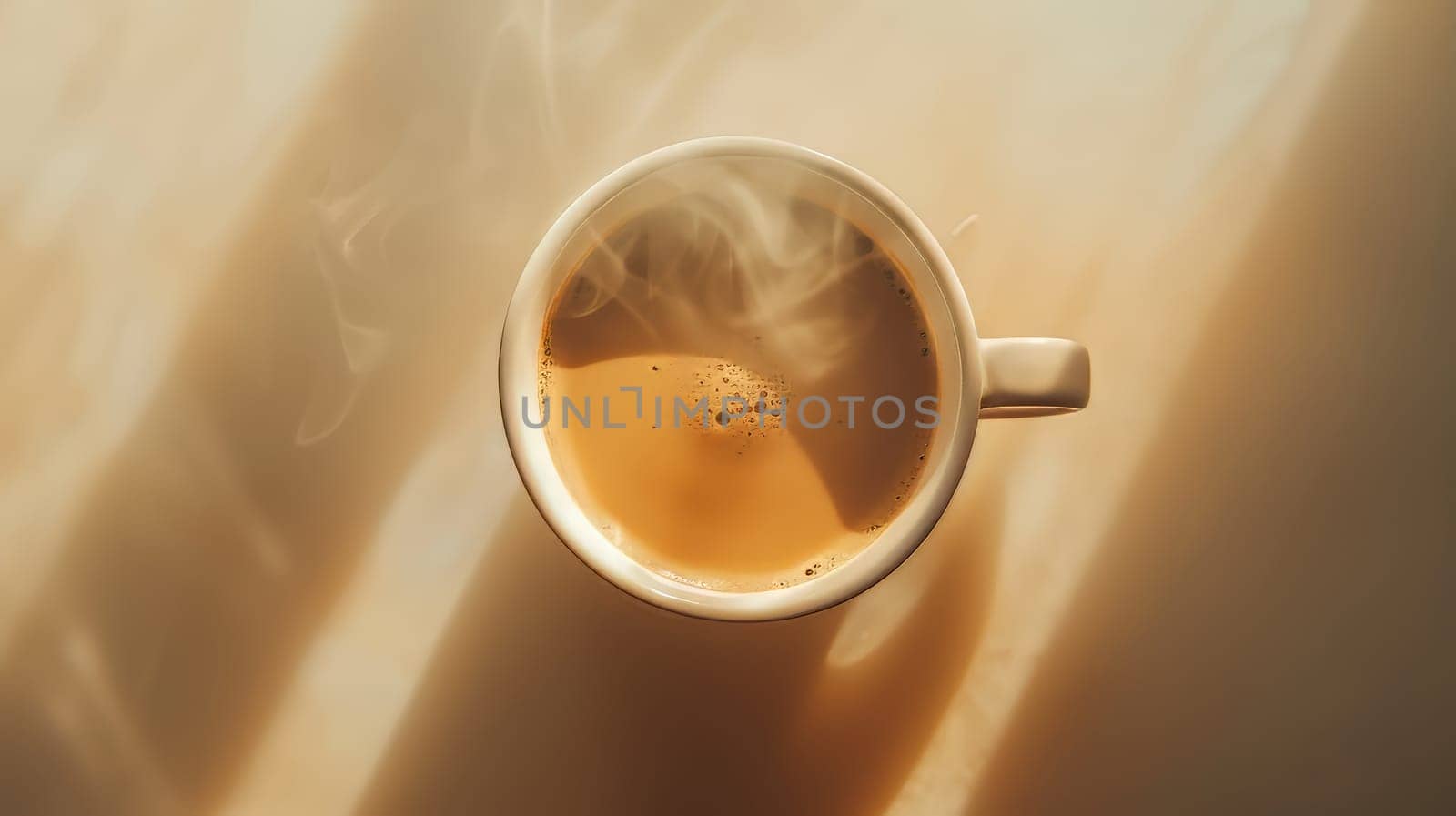Overhead shot of a hot cup of coffee
