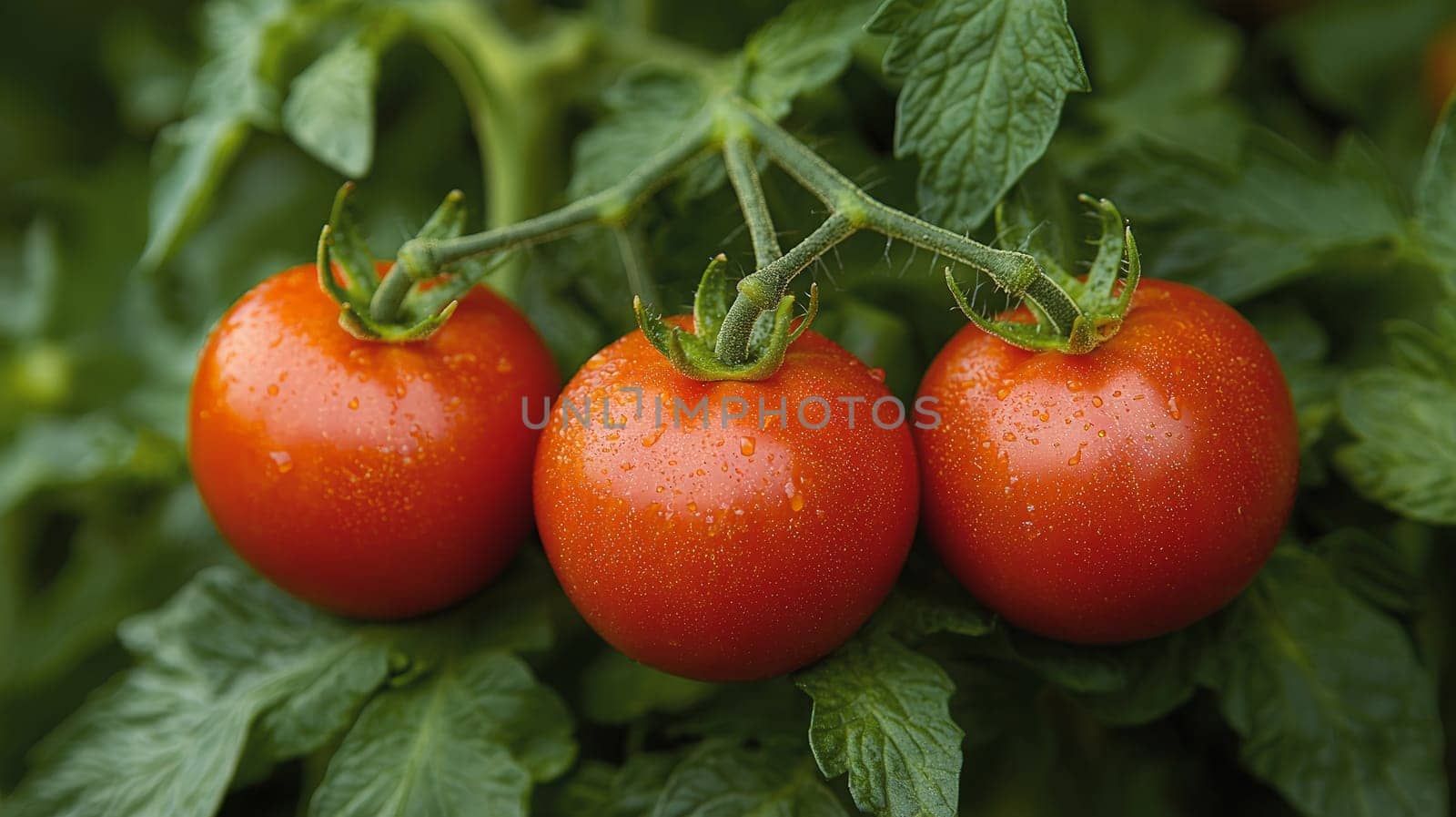 A vibrant photo of ripe, red tomatoes clustered on the vine, basking in natural sunlight within an open field. Grown without chemicals, these tomatoes showcase the purity of organic agriculture, emphasizing fresh, wholesome produce cultivated in harmony with nature.
