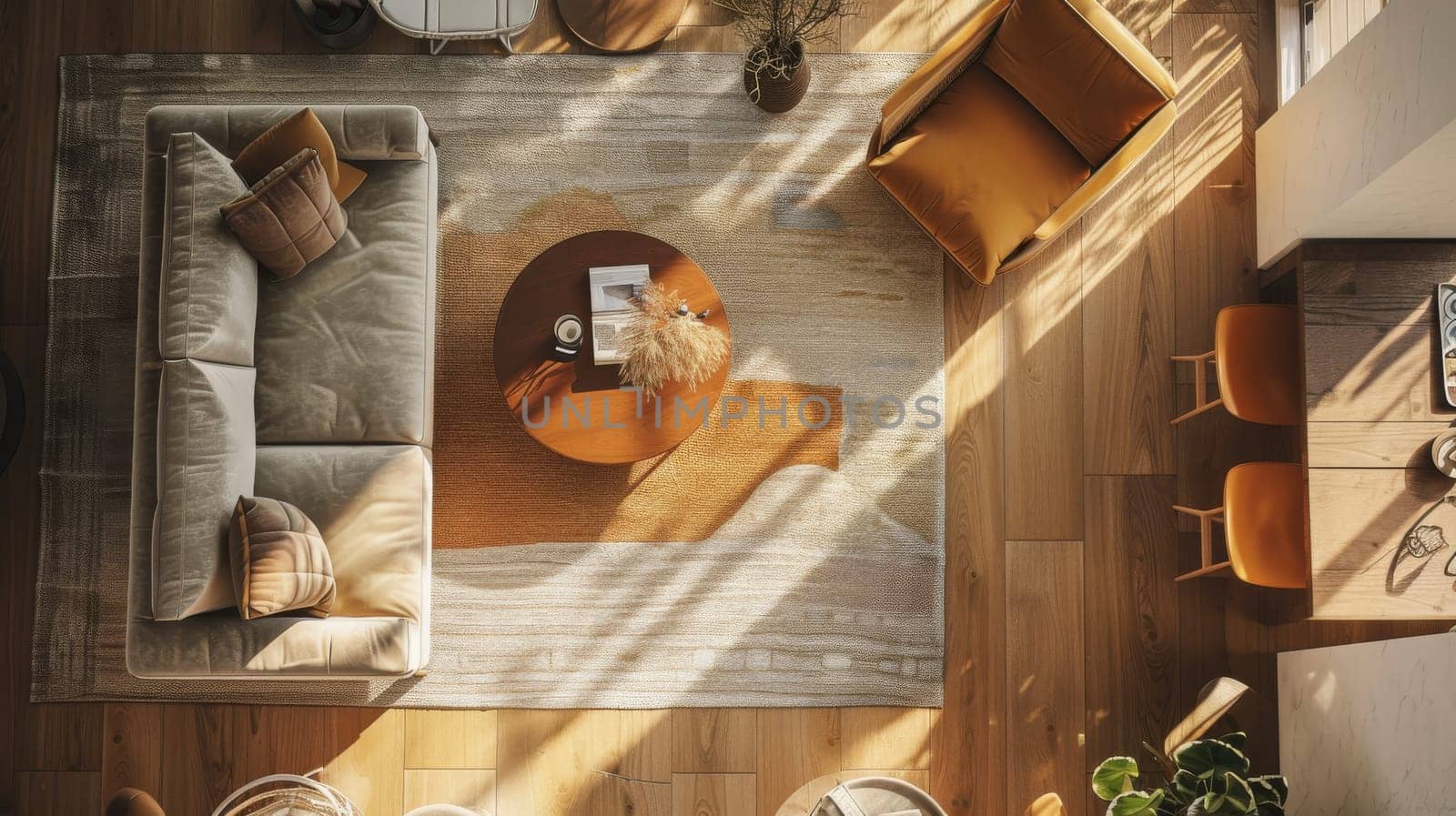Overhead shot showcasing the cohesive design elements of interior decor