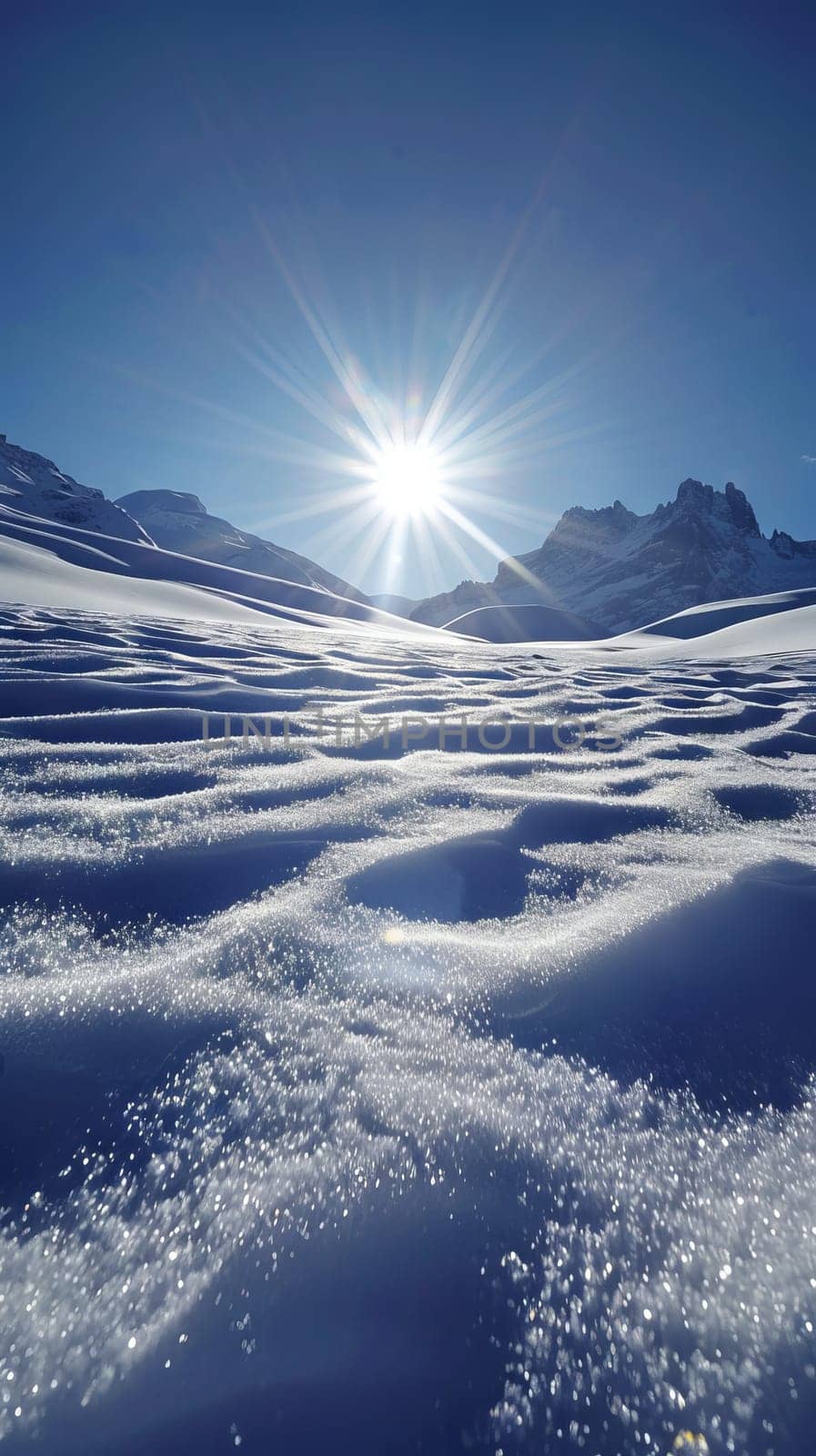 Pristine snowfields glistening in the sunlight