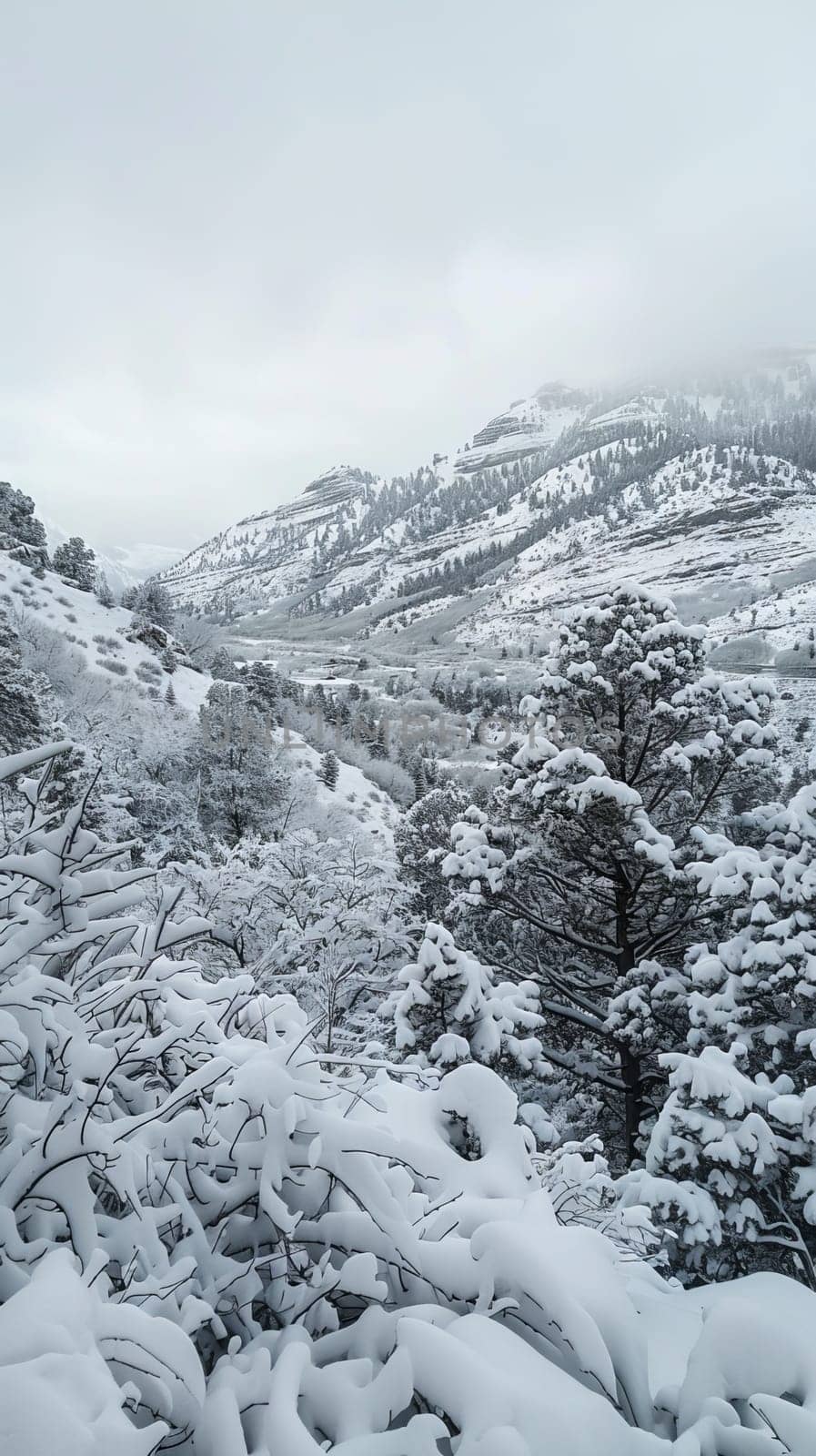 Rocky slopes covered in a blanket of winter snow