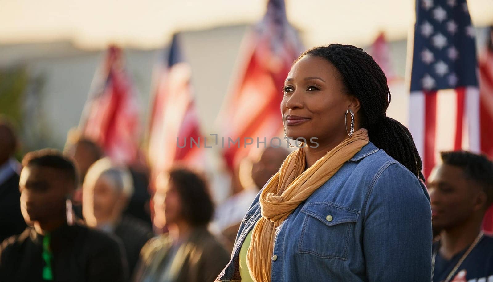 american black woman at usa political rally, AI generated image