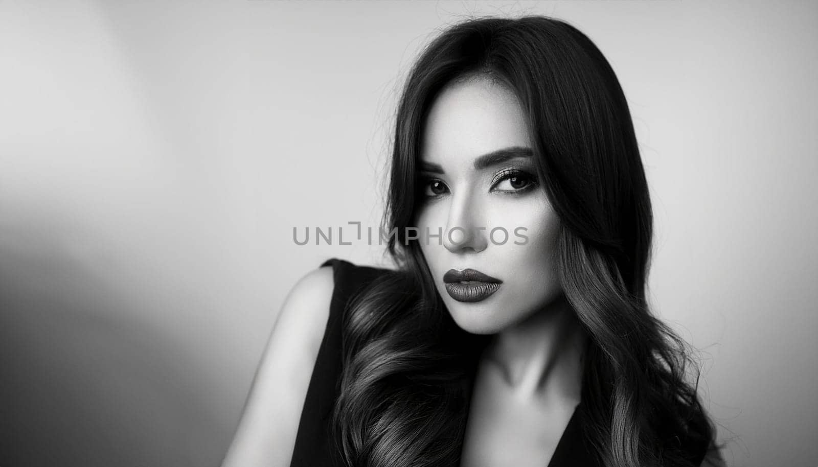 elegant young woman portrait in black and white, AI generated image