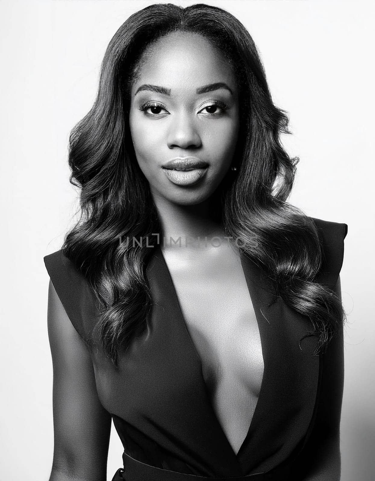 elegant young woman portrait in black and white, AI generated image