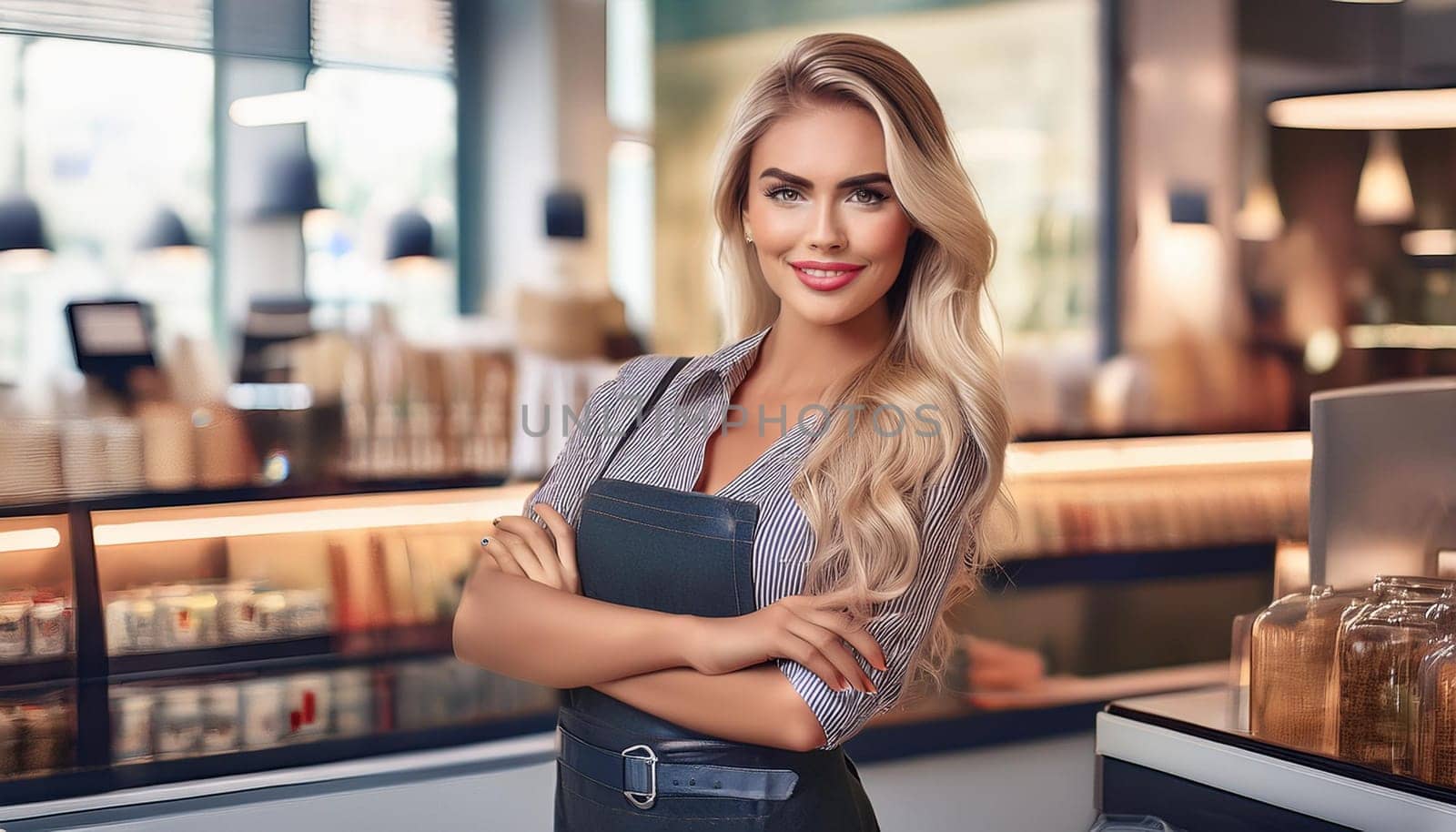 gorgeous young storekeeper woman, AI generated image