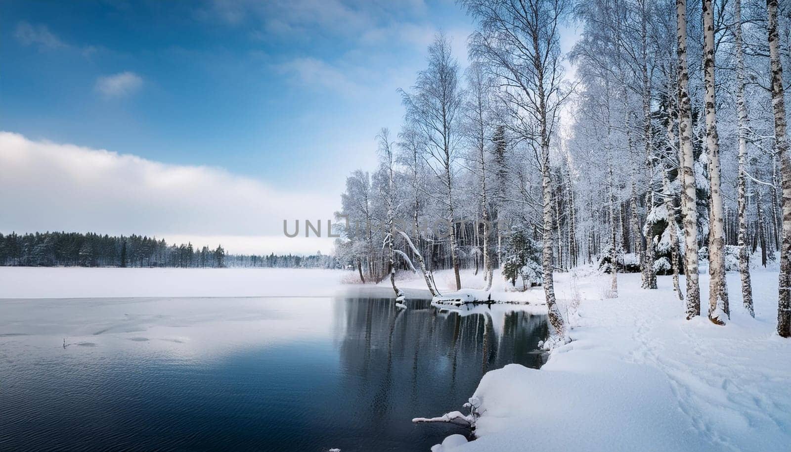 finnish forest natural landscape in winter, AI generated image