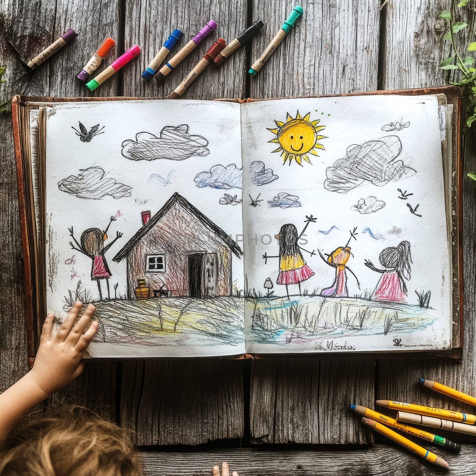 Children painting drawings. AI generative.