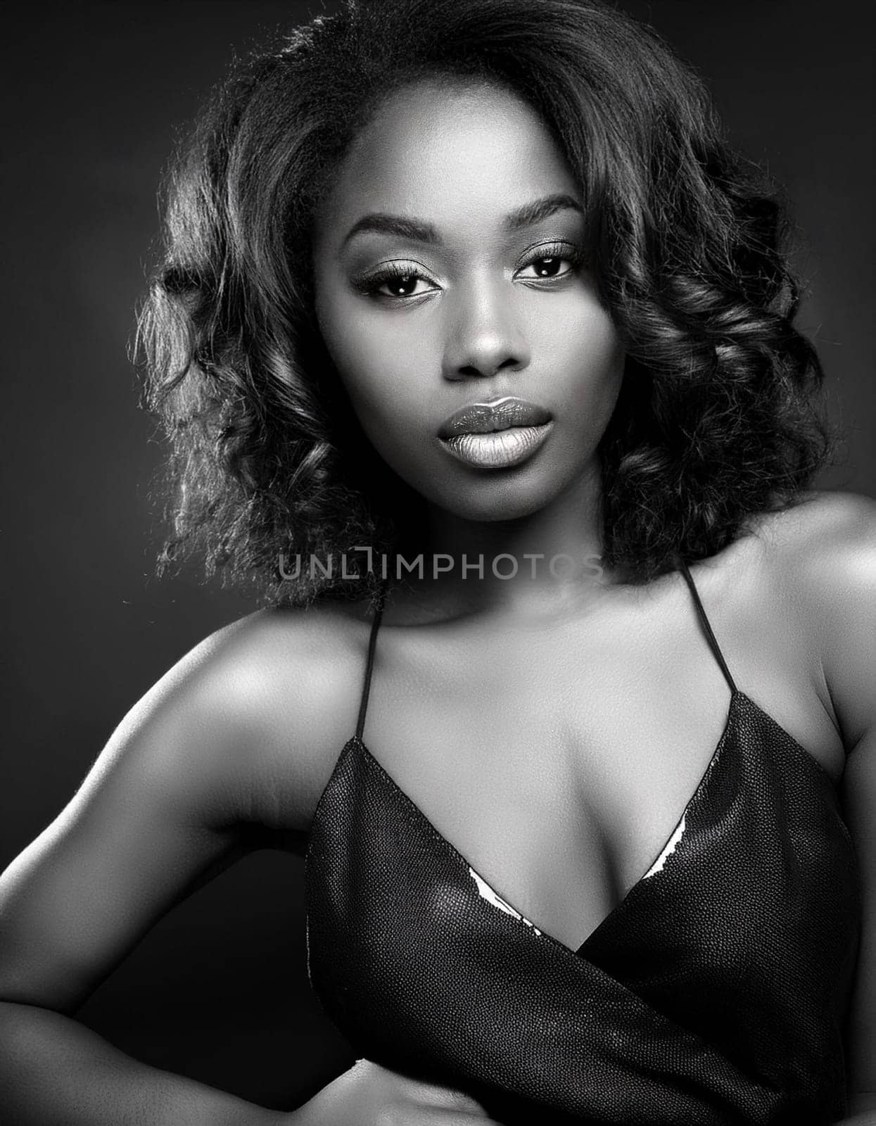 elegant young woman portrait in black and white, AI generated image