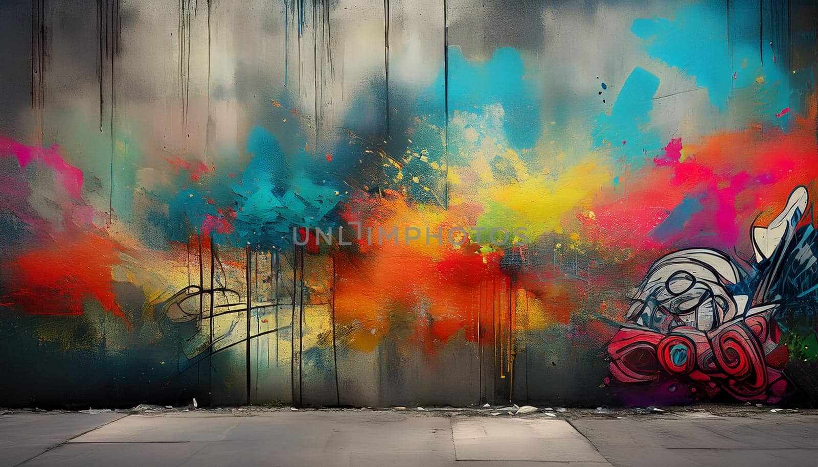 wall with street art graffiti, AI generated image