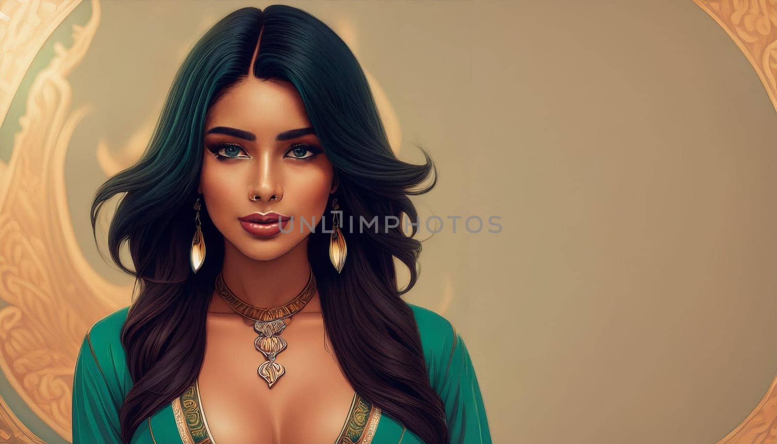 gorgeous young woman portrait illustration, AI generated image