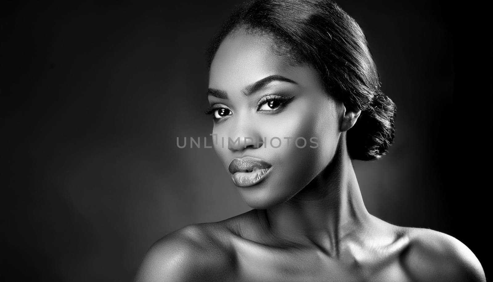 elegant young woman portrait in black and white, AI generated image