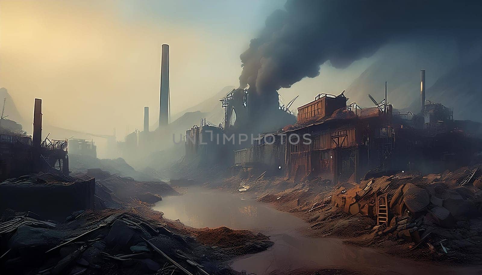 dirty old factory smoke, AI generated image