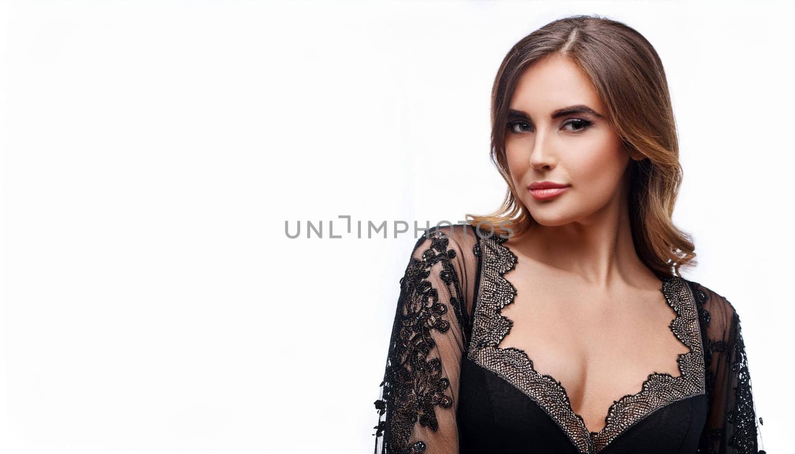 pretty young woman in a black lace night gown, AI generated image