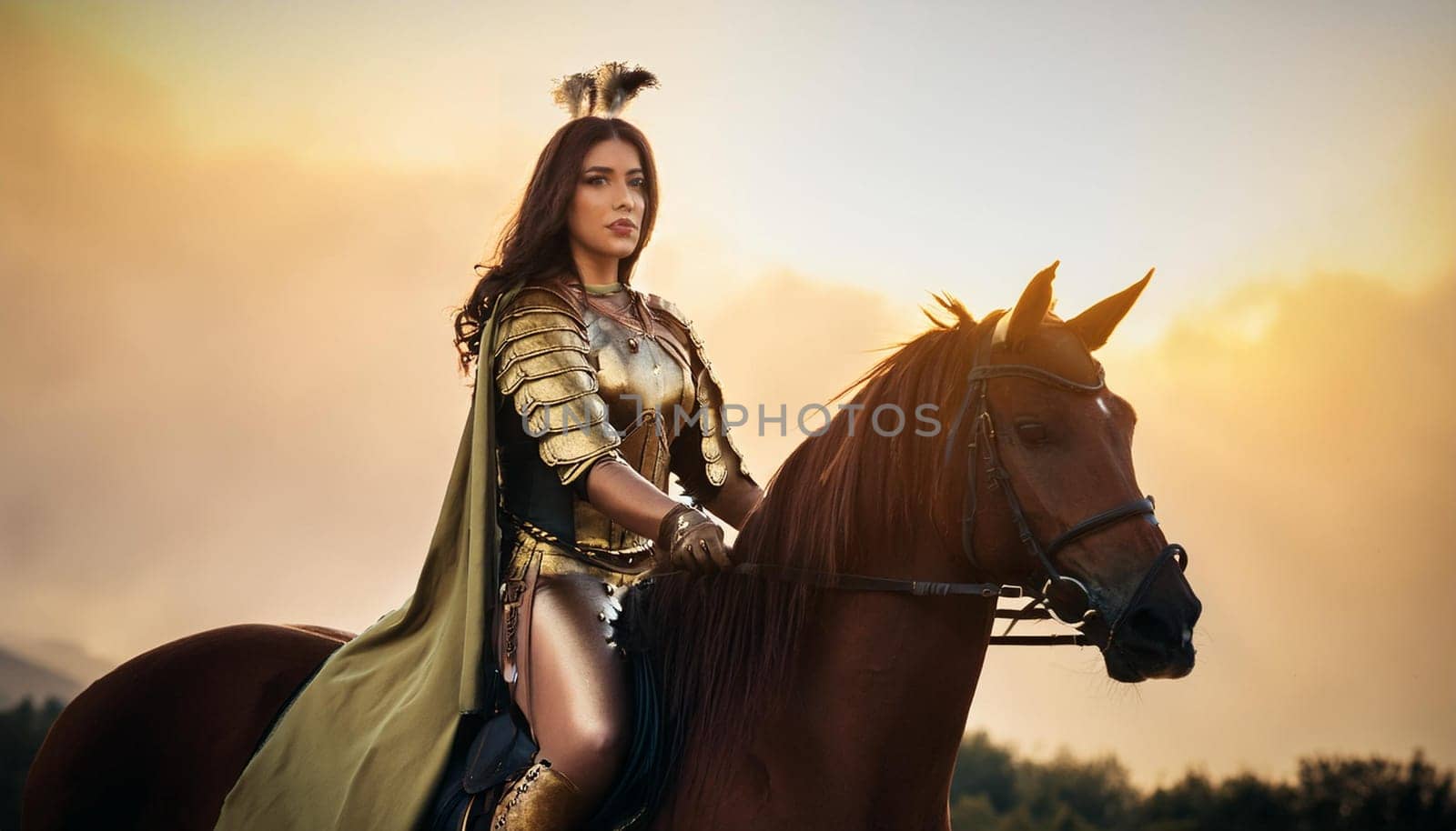 gorgeous young woman riding a horse, AI generated image