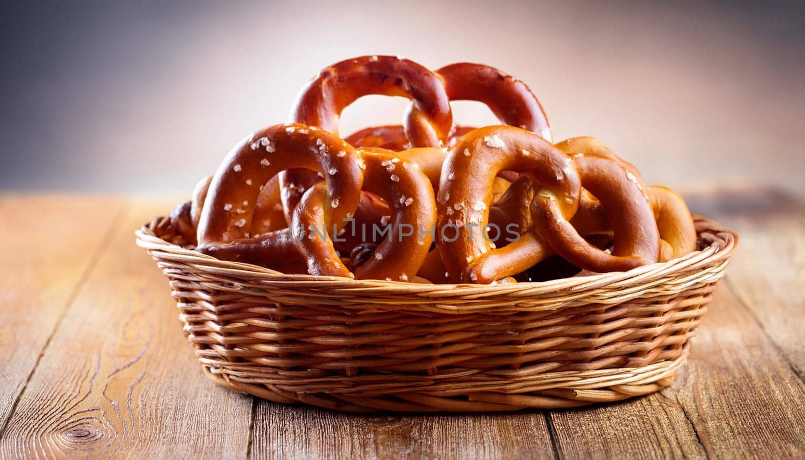 brezel german food in a basket, AI generated image
