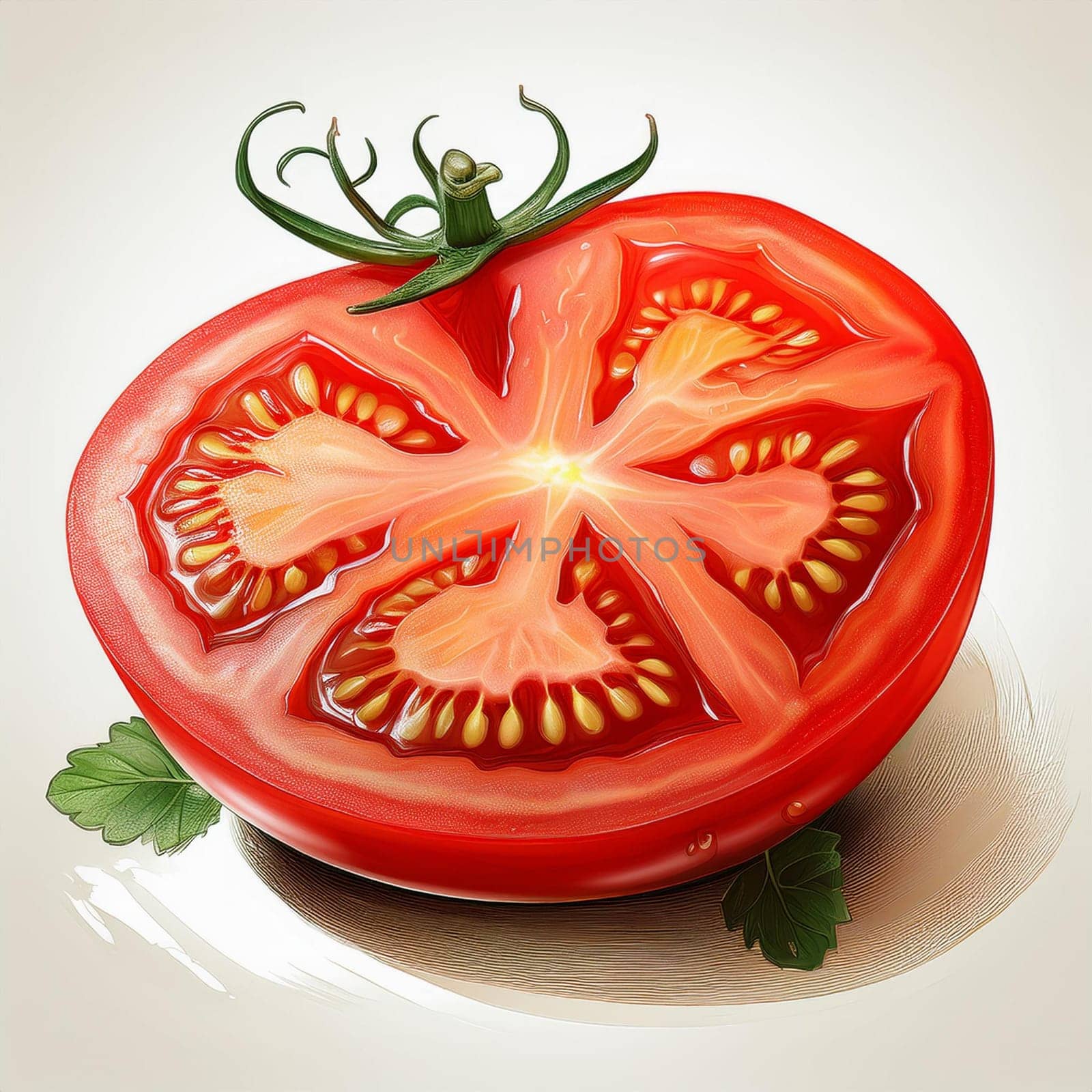 raw sliced tomato vegan food illustration, AI generated image