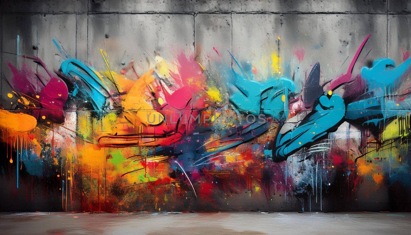wall with street art graffiti, AI generated image