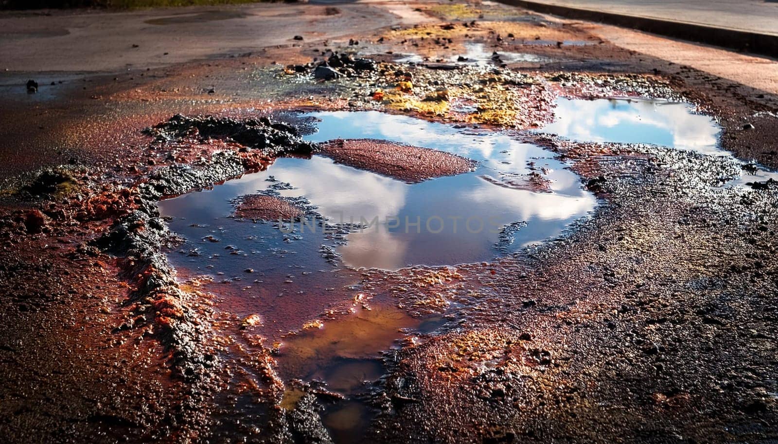 dirty industrial soil with oil and grease, AI generated image