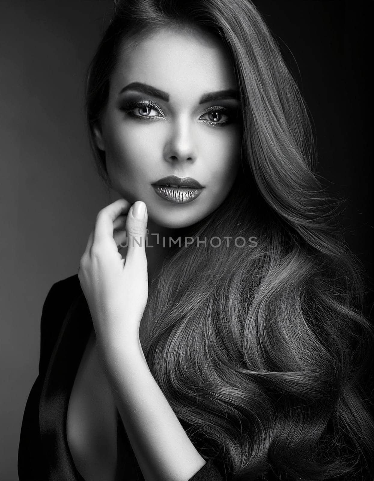 elegant young woman portrait in black and white, AI generated image