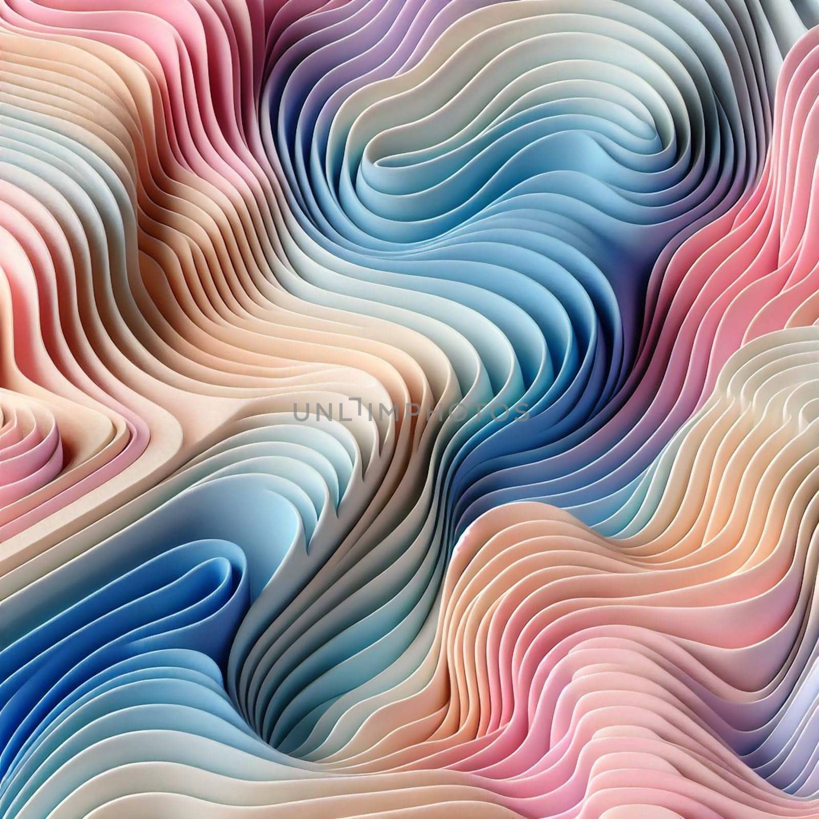 A close-up of a series of colorful, wavy lines, resembling a 3D landscape or an abstract painting. The lines create a flowing and organic effect. A high-quality photo.