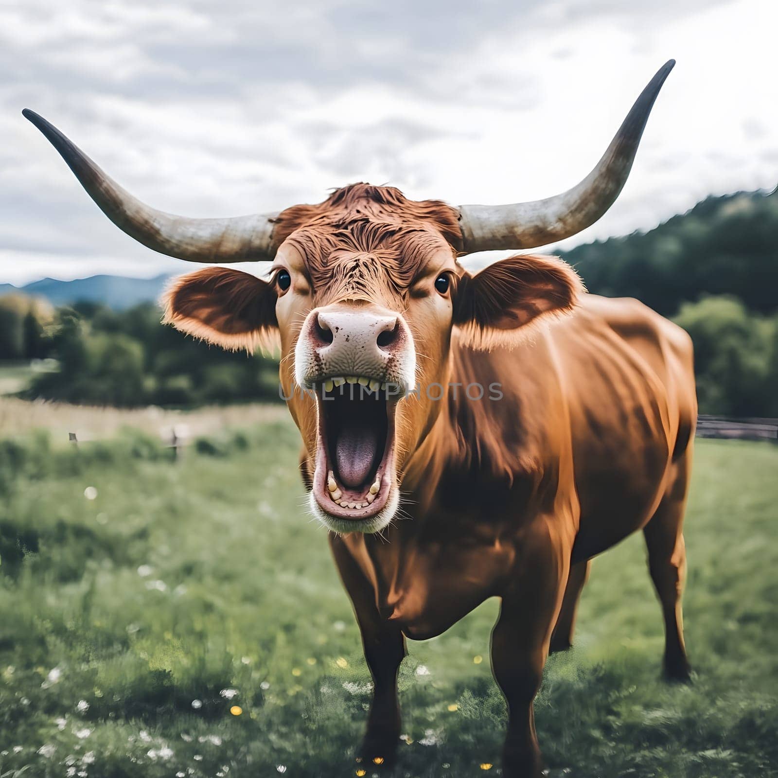 Angry Shouting Farm Cow agricultural Animal Black and White