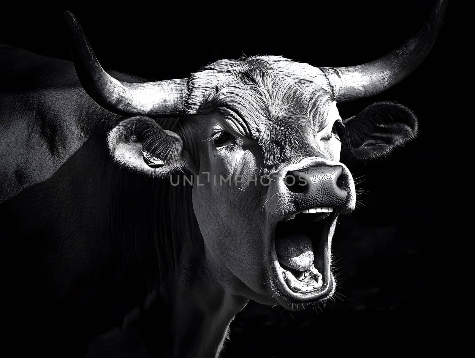 Angry Shouting Farm Cow agricultural Animal Black and White