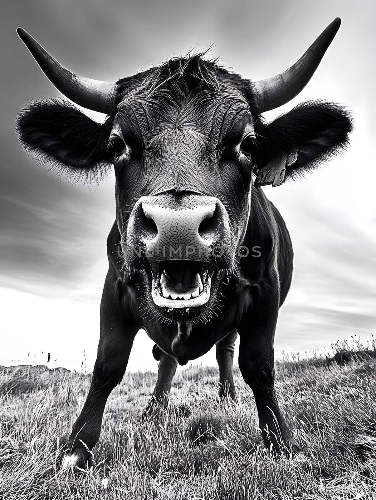 Angry Shouting Farm Cow agricultural Animal Black and White
