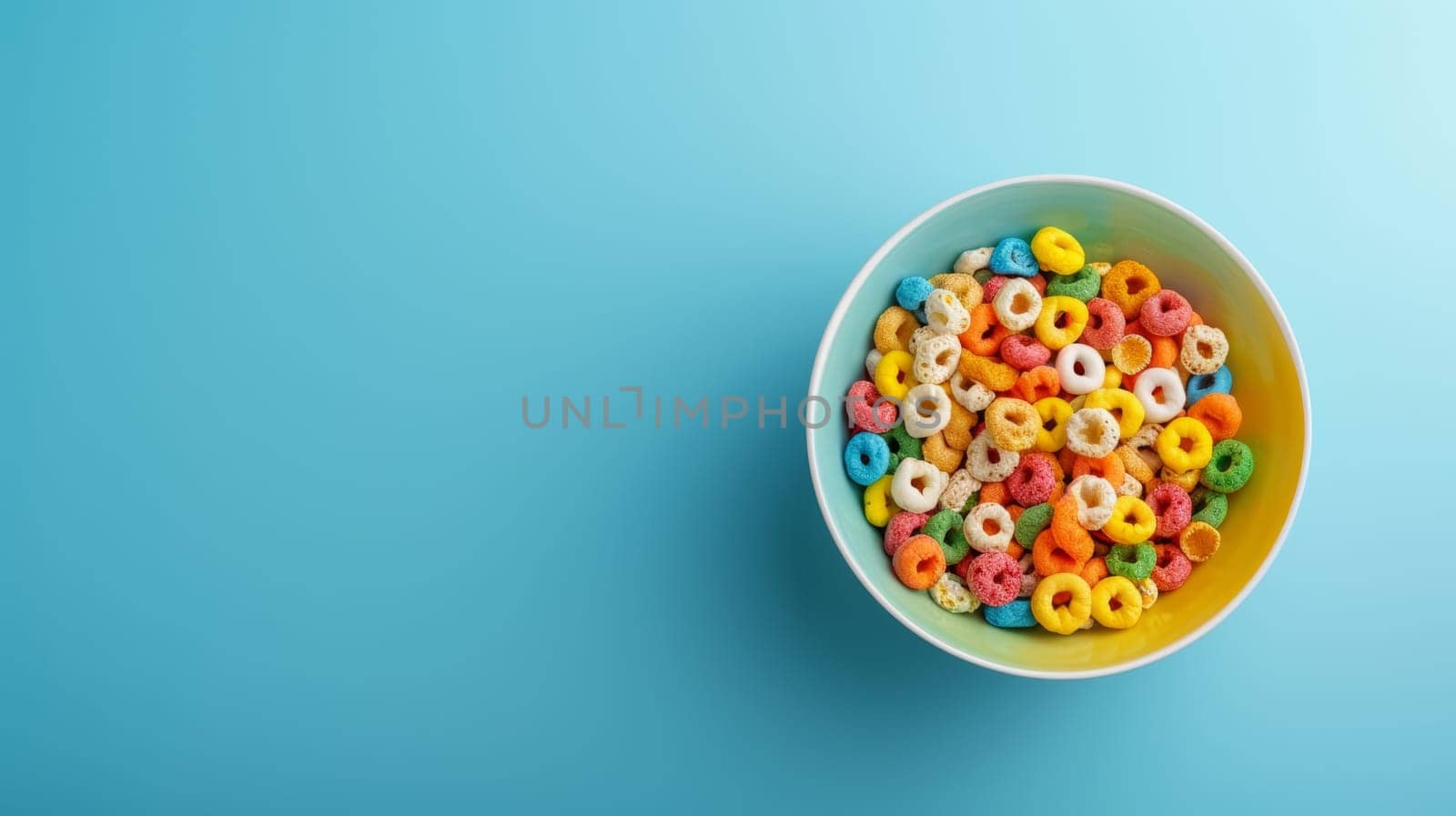 Bowl of cereal rotating against a blank background for copy