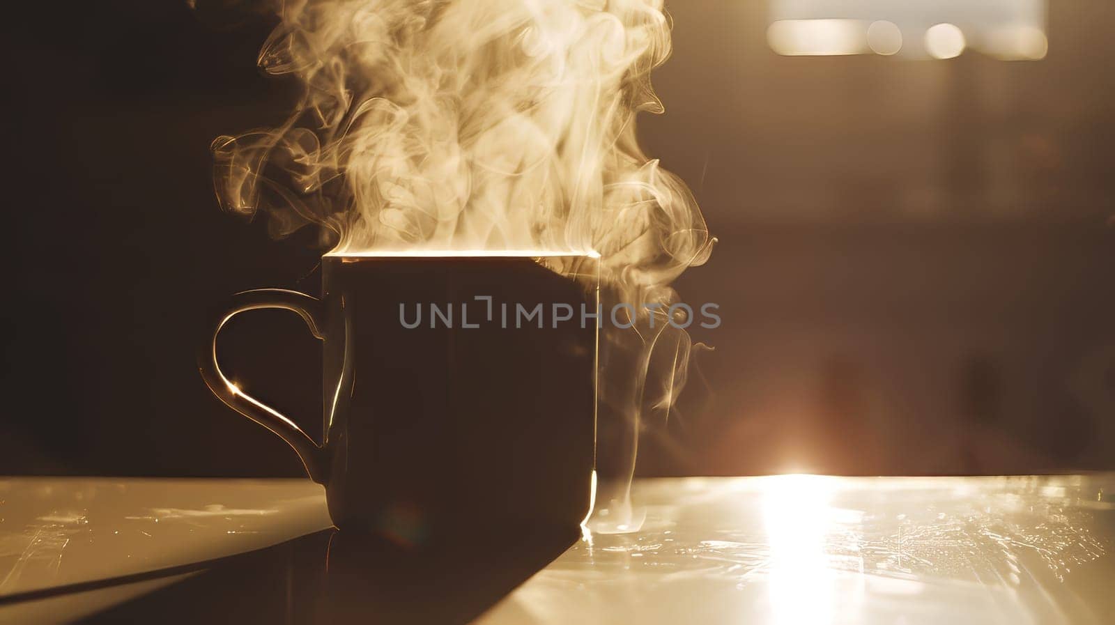 Capturing the essence a silhouette of a steaming mug of coffee