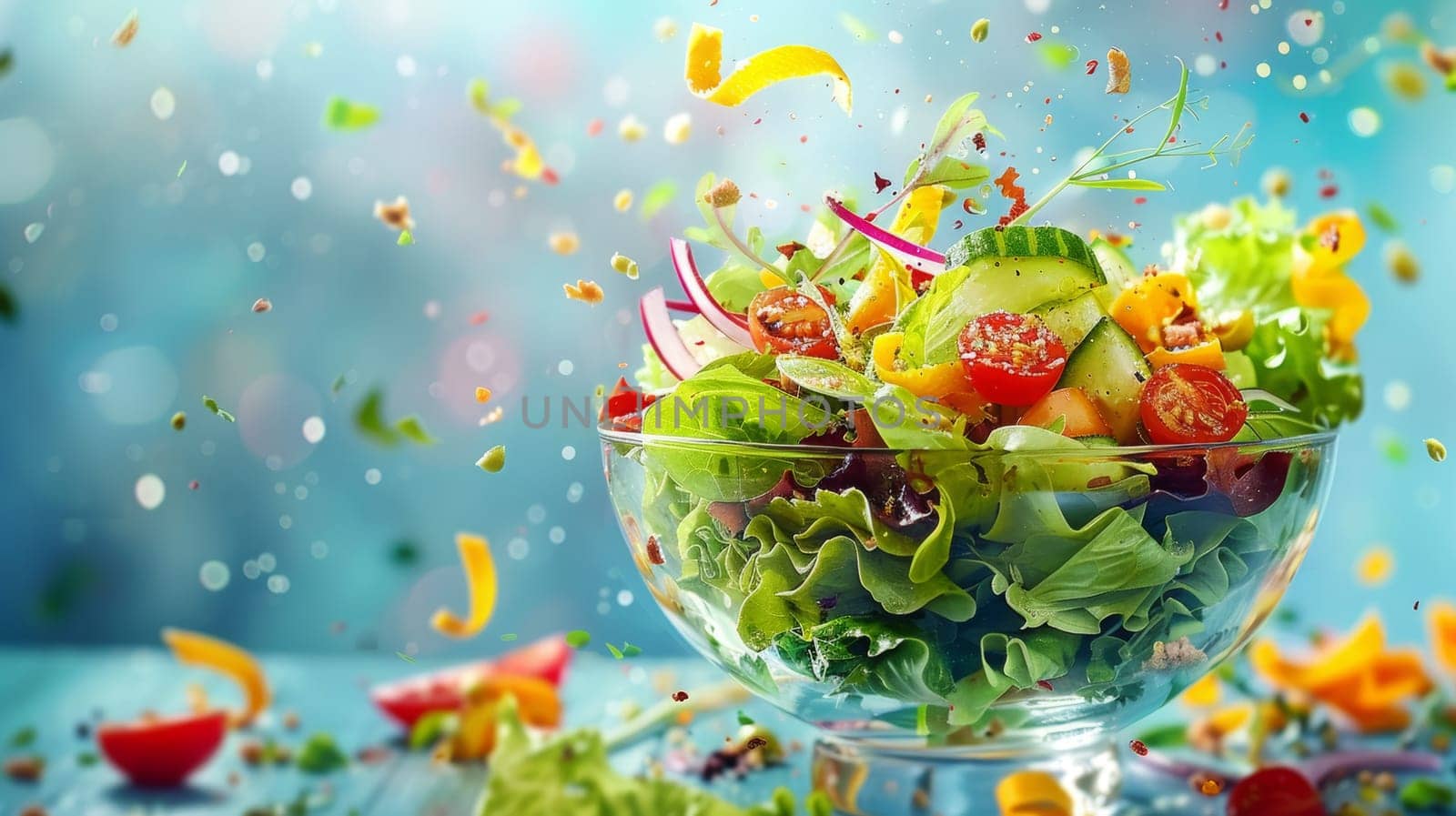 Artistic poster design with a spinning bowl of salad