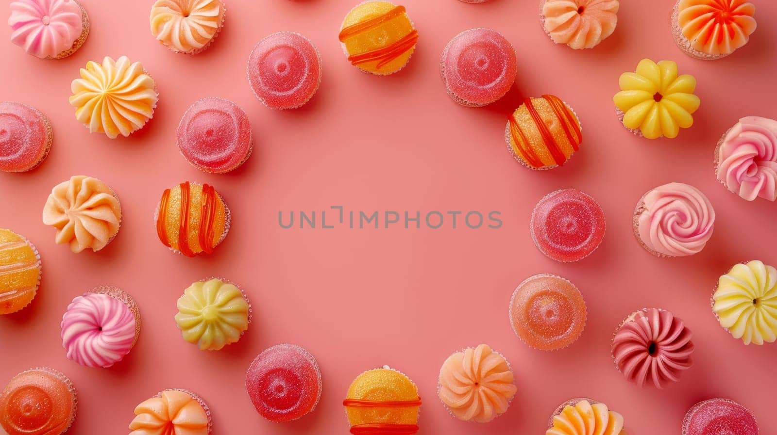 Circular layout of rotating candies forming a circular pattern