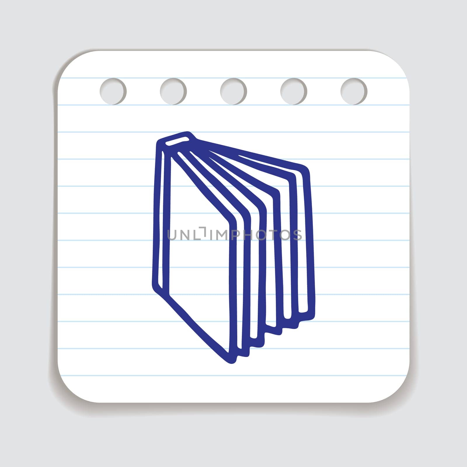 Doodle book icon handdrawn with blue pen on a notepaper. Knowledge and education symbol painted in grunge style. Vector illustration isolated on white background
