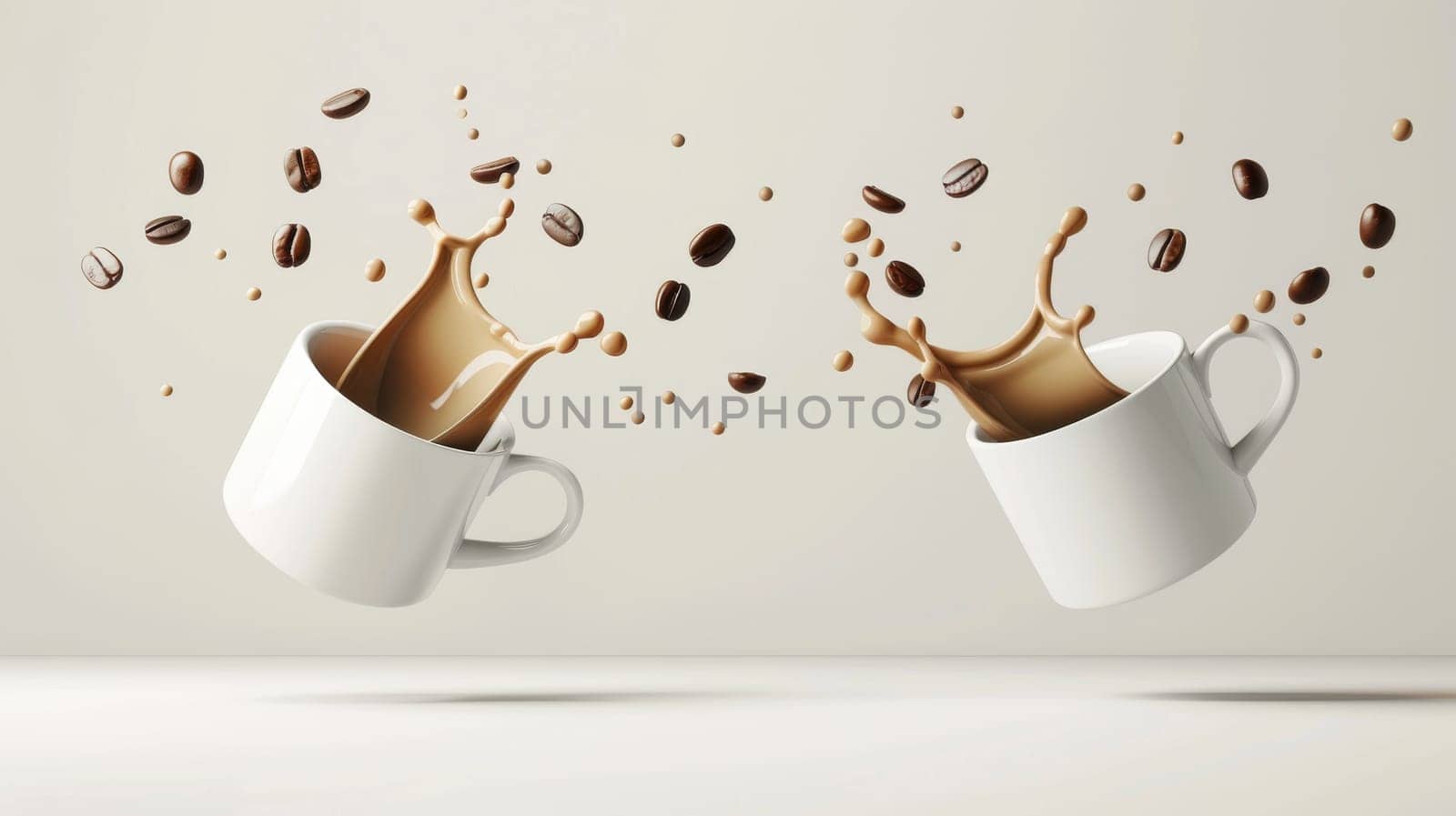 Contemporary poster featuring floating coffee cups with sleek typography