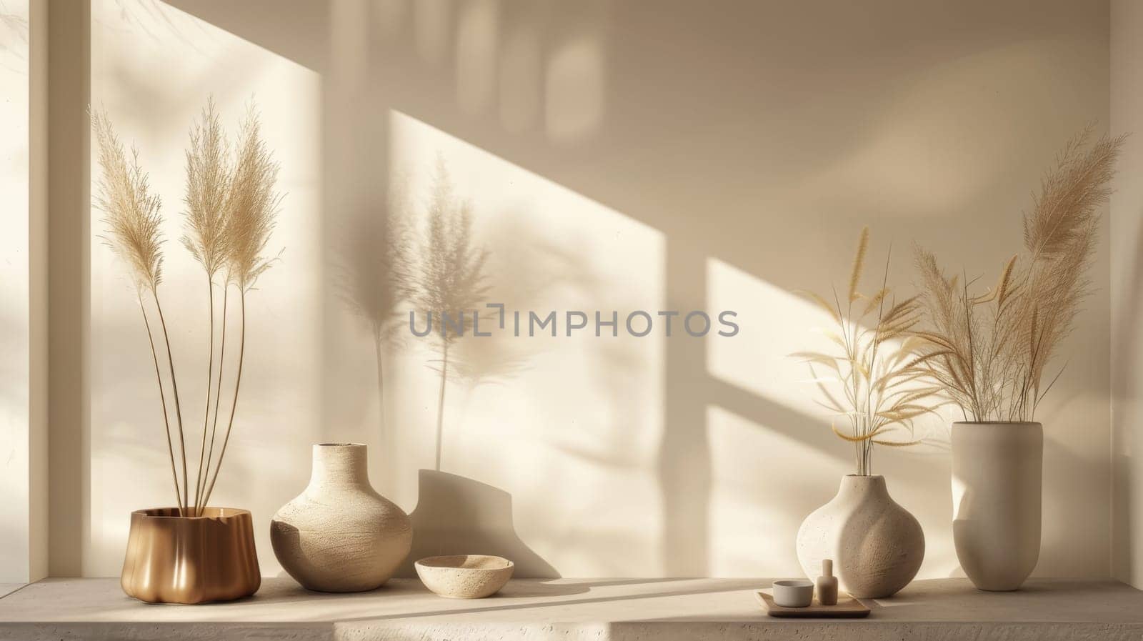 Contemporary decor arrangement featuring a neutral color palette for a calming atmosphere