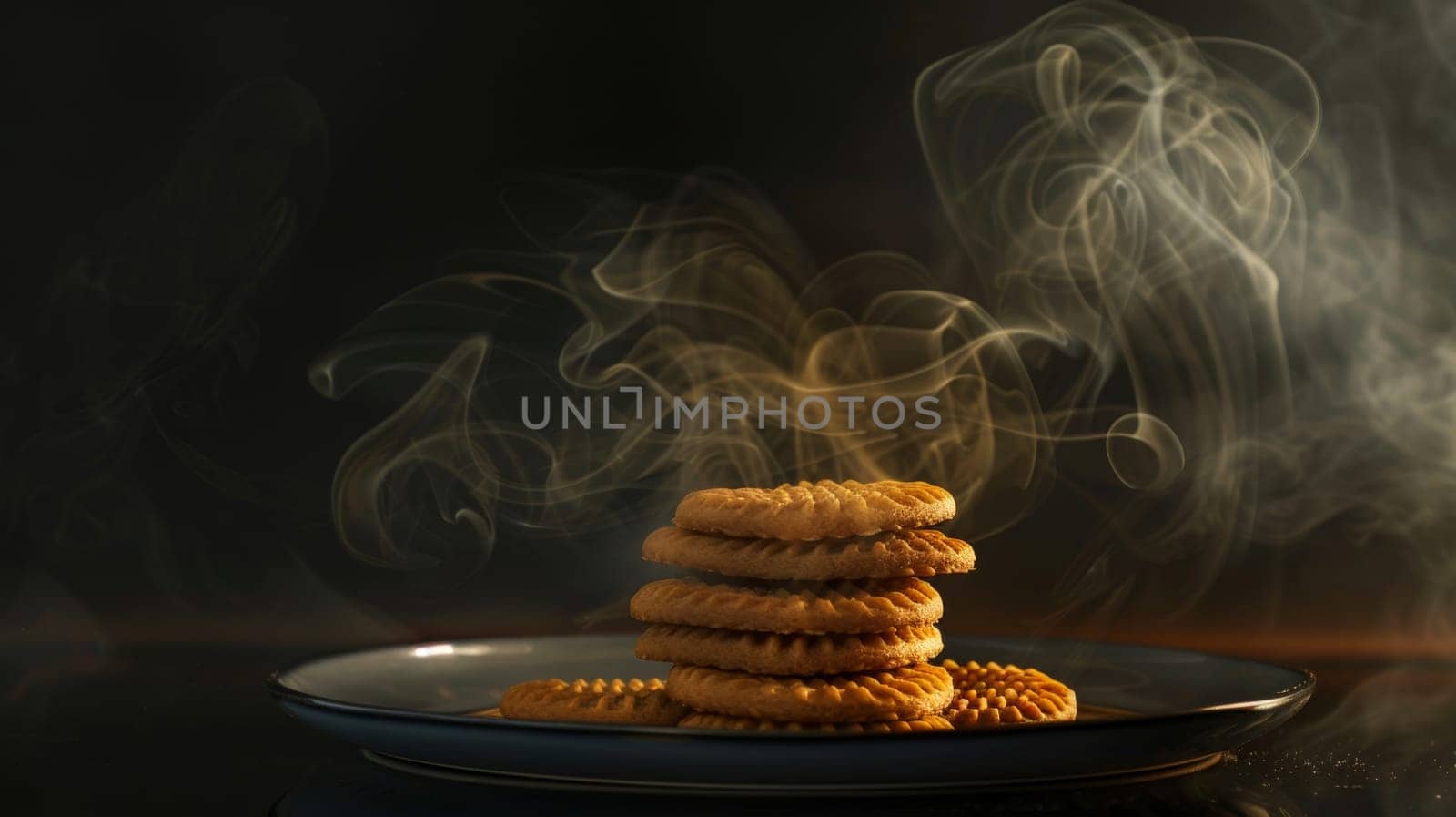 Darkened shape of a spinning plate of cookies